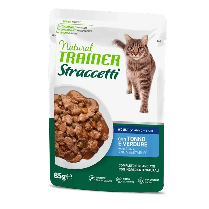 Natural Trainer Cat Straccetti Adult con Tonno e verdure 85g