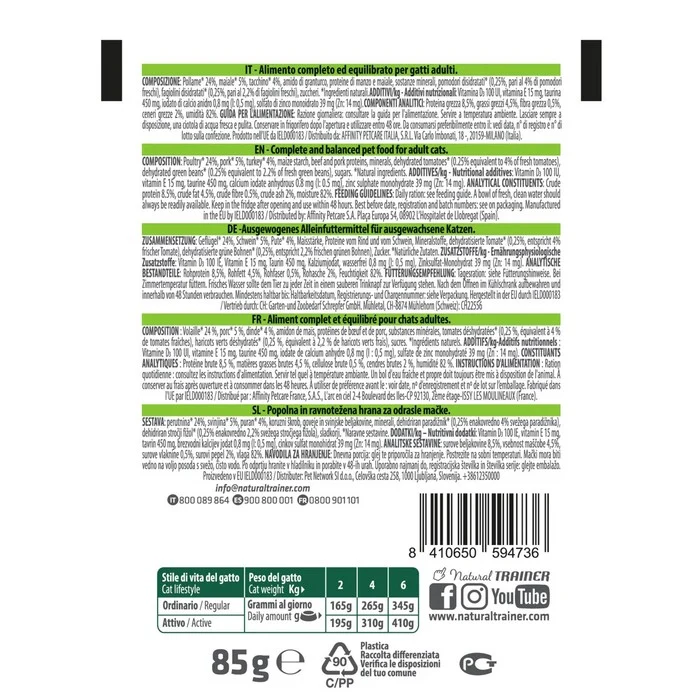 Natural Trainer Cat Straccetti Adult con Tacchino e verdure 85g