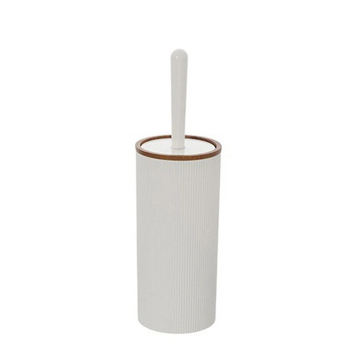 Porta scopino tondo in plastica con decori effetto legno - London