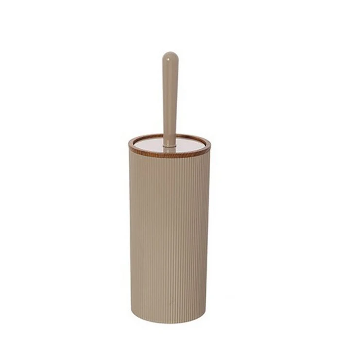 Porta scopino tondo in plastica con decori effetto legno - London