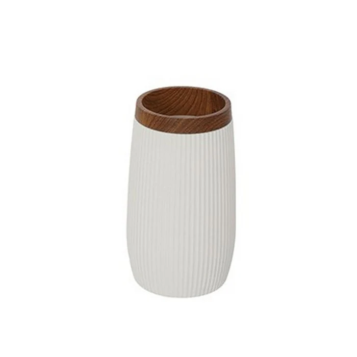 Porta spazzolini tondo in plastica con decori effetto legno - London