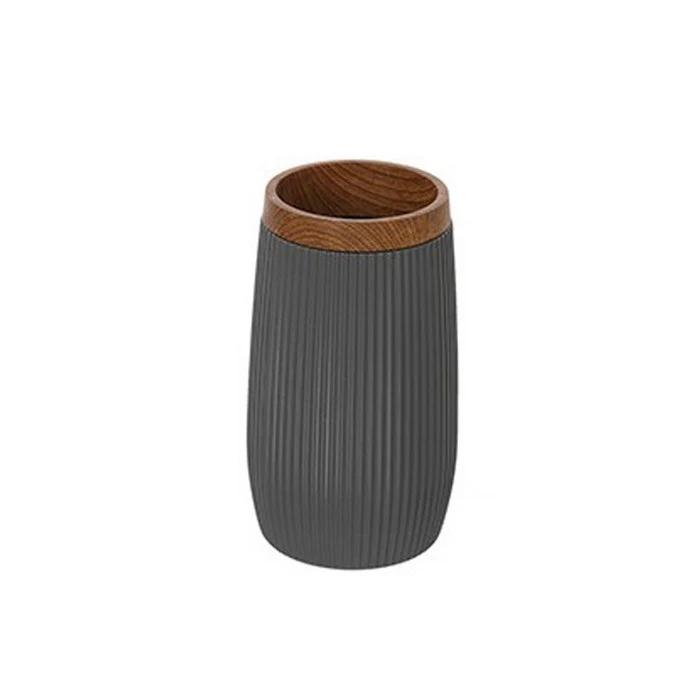 Porta spazzolini tondo in plastica con decori effetto legno - London