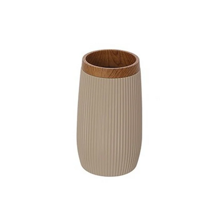 Porta spazzolini tondo in plastica con decori effetto legno - London
