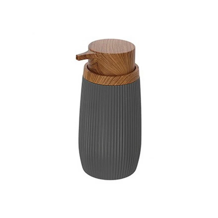 Dispenser per sapone tondo in plastica con decori effetto legno - London