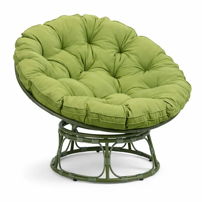 Poltrona relax rotonda da giardino con cuscino in metallo e vimini - Moon