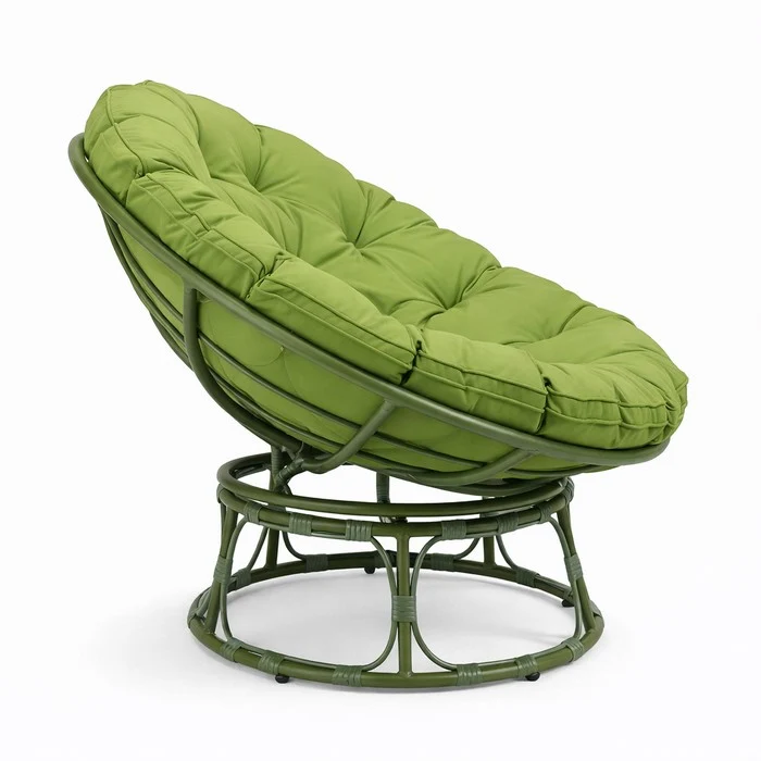 Poltrona relax rotonda da giardino con cuscino in metallo e vimini - Moon