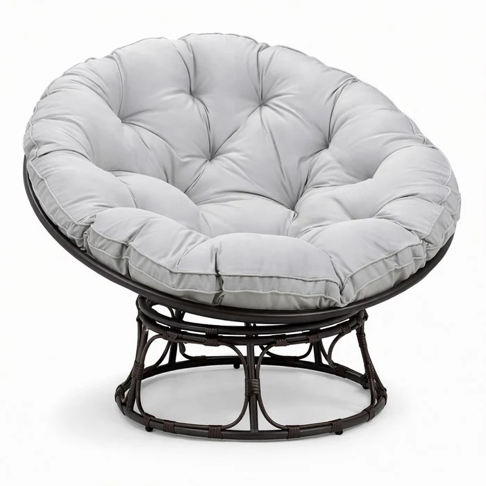 Poltrona relax rotonda da giardino con cuscino in metallo e vimini - Moon