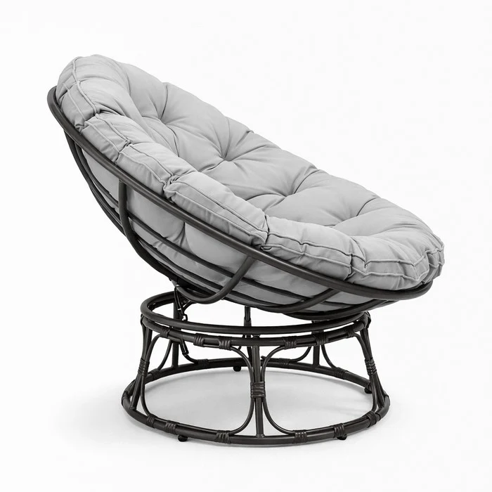 Poltrona relax rotonda da giardino con cuscino in metallo e vimini - Moon