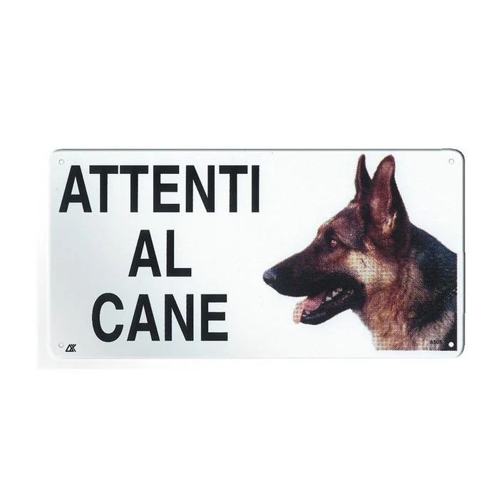 Targa in metallo attenti al cane 20x10 cm