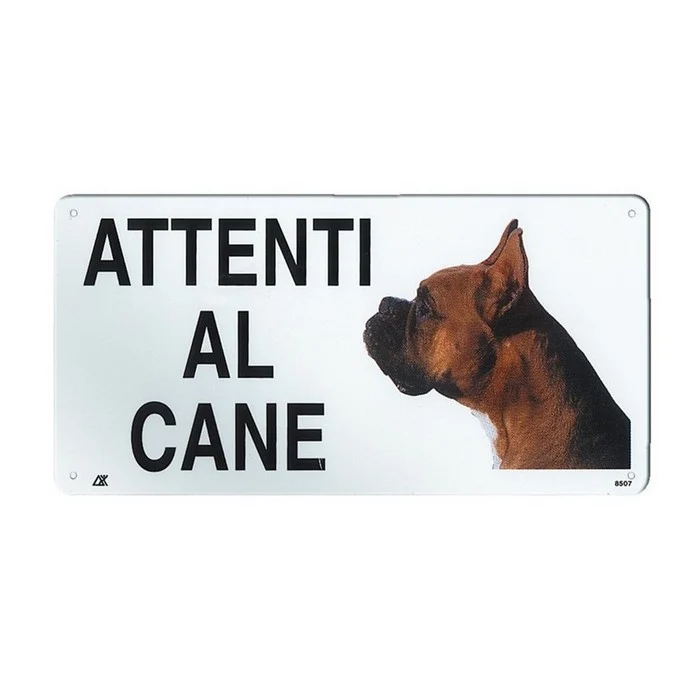 Targa in metallo attenti al cane 20x10 cm