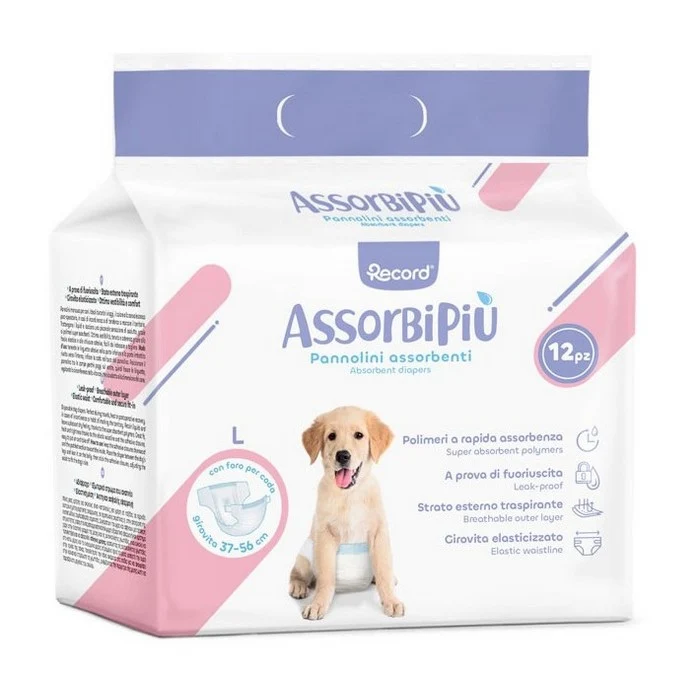 Pannolini assorbenti per cani con fascia elastica 12 pezzi - Assorbipiù