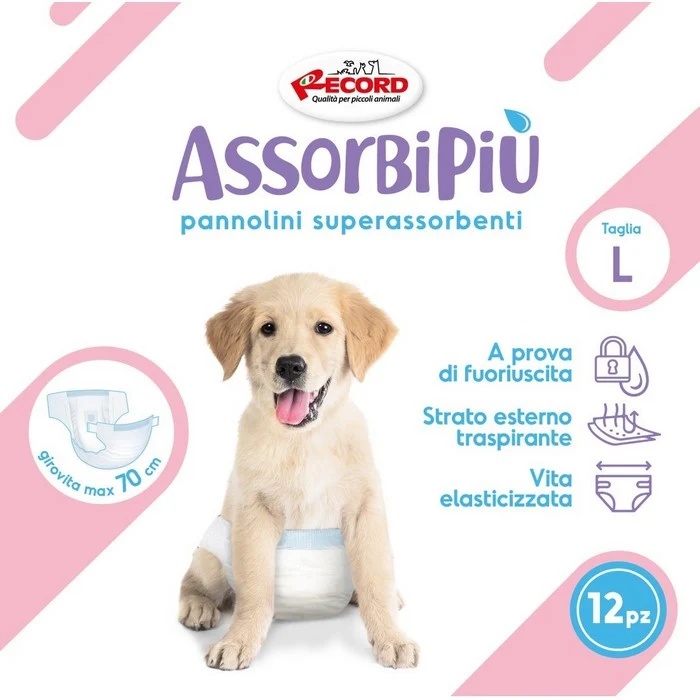 Pannolini assorbenti per cani con fascia elastica 12 pezzi - Assorbipiù