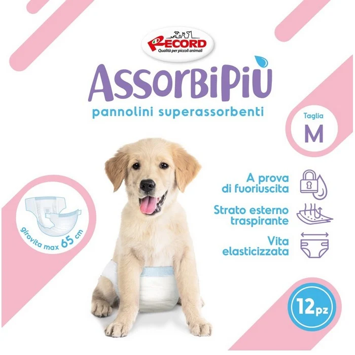 Pannolini assorbenti per cani con fascia elastica 12 pezzi - Assorbipiù