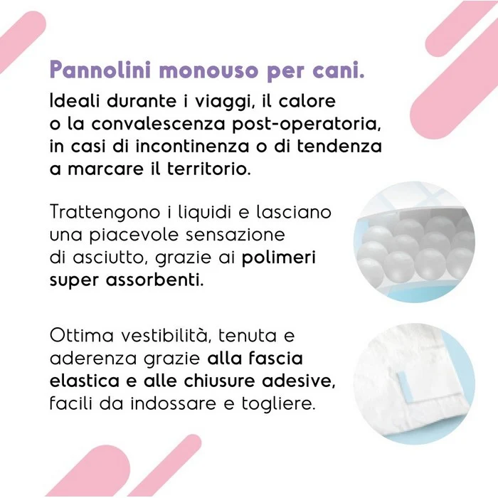Pannolini assorbenti per cani con fascia elastica 12 pezzi - Assorbipiù