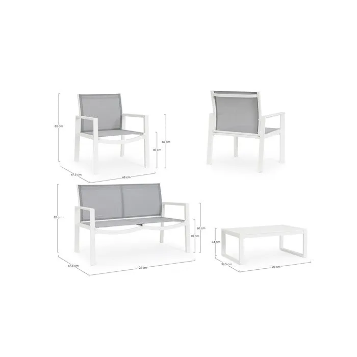 Set da giardino con divano, poltrone e tavolino in alluminio - Kallen