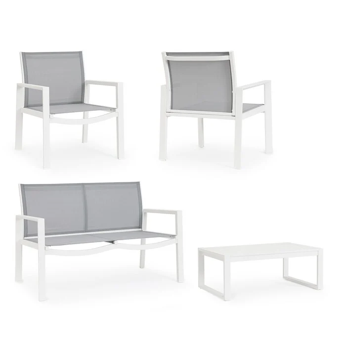 Set da giardino con divano, poltrone e tavolino in alluminio - Kallen