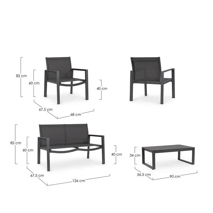 Set da giardino con divano, poltrone e tavolino in alluminio - Kallen