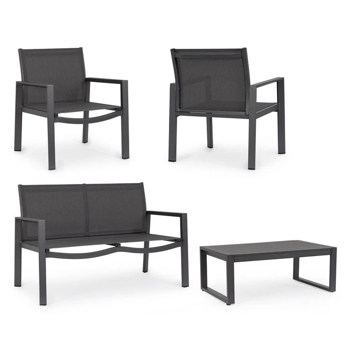 Set da giardino con divano, poltrone e tavolino in alluminio - Kallen