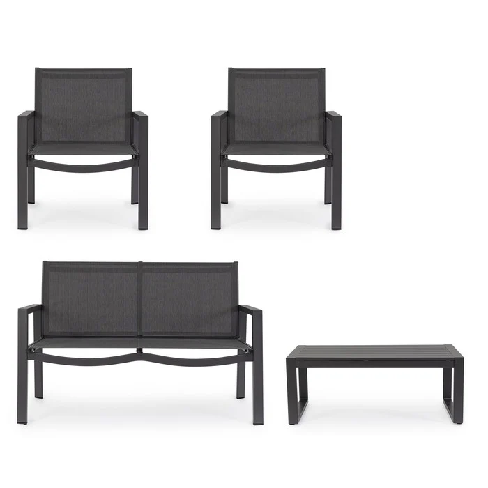 Set da giardino con divano, poltrone e tavolino in alluminio - Kallen