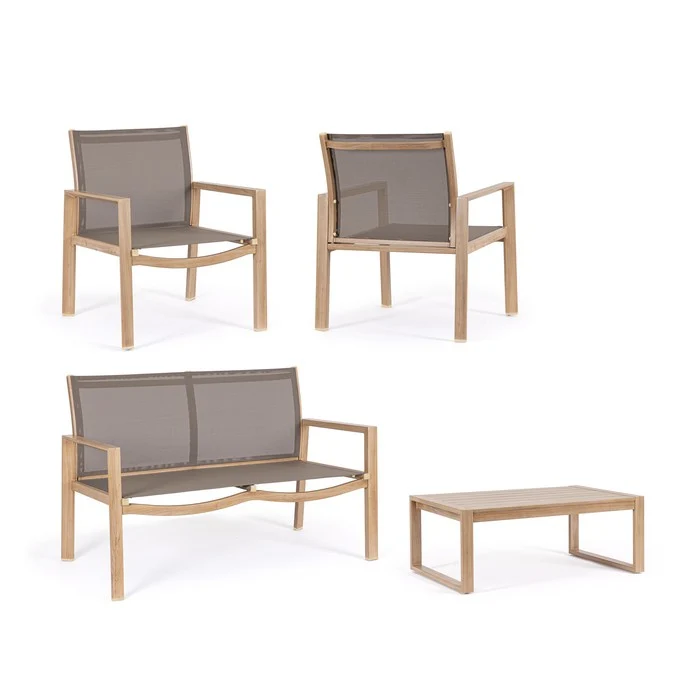 Set da giardino con divano, poltrone e tavolino in alluminio - Kallen
