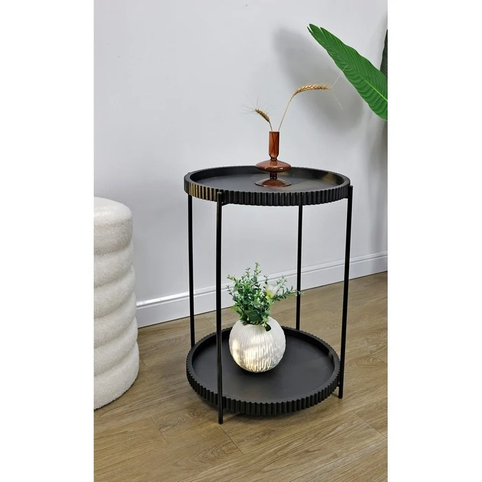 Tavolino tondo con 2 ripiani nero 42 cm - Herdys