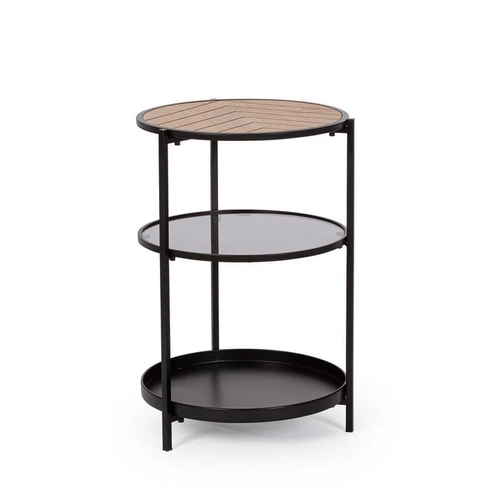 Tavolino tondo in metallo con ripiani 40 cm - Haldor