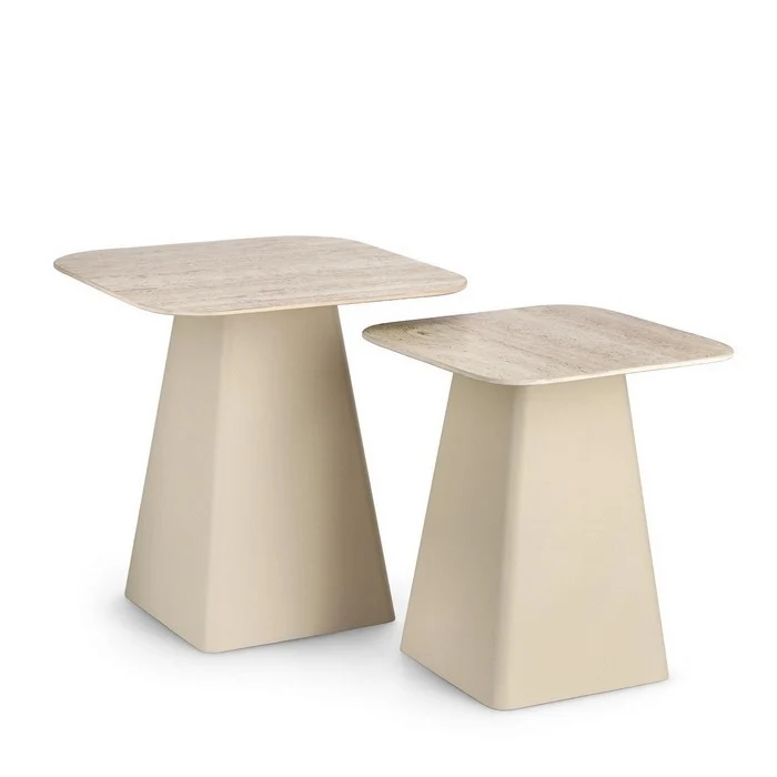 Tavolino quadrato con piano in ceramica travertino - Hardy