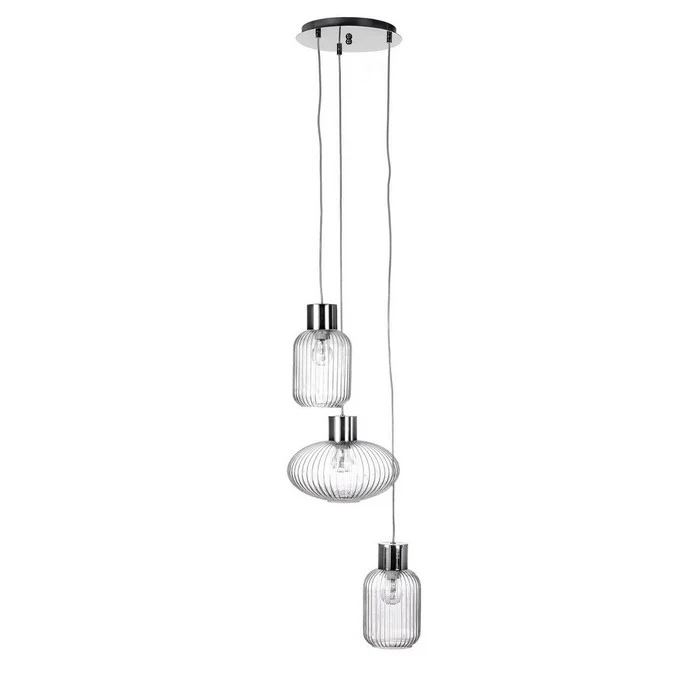 Lampadario 3 luci sfalsate con struttura cromata e vetro - Showy