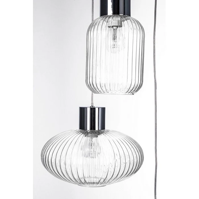 Lampadario 3 luci sfalsate con struttura cromata e vetro - Showy
