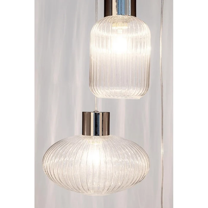 Lampadario 3 luci sfalsate con struttura cromata e vetro - Showy