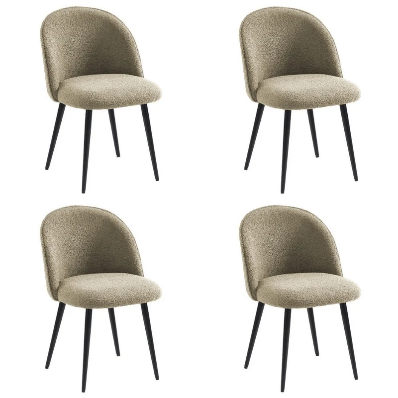 Set 4 Sedie in tessuto bouclé con gambe in metallo nero - Miranda