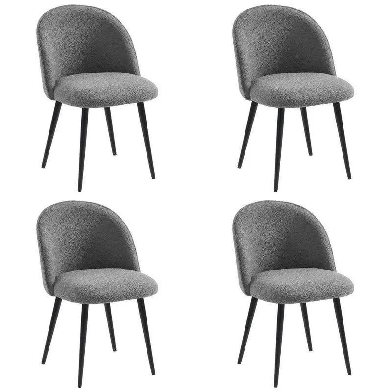Set 4 Sedie in tessuto bouclé con gambe in metallo nero - Miranda