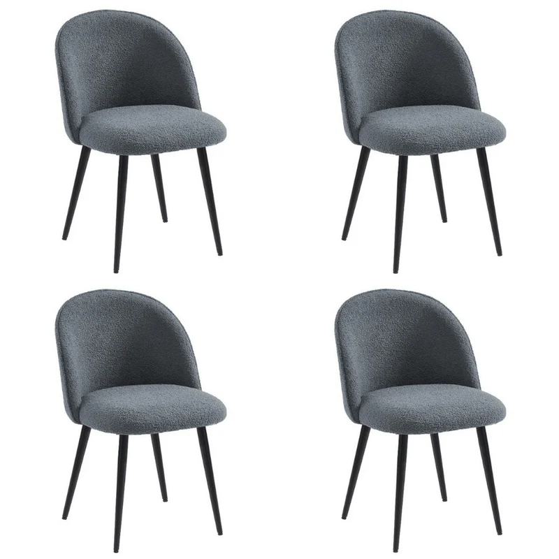 Set 4 Sedie in tessuto bouclé con gambe in metallo nero - Miranda