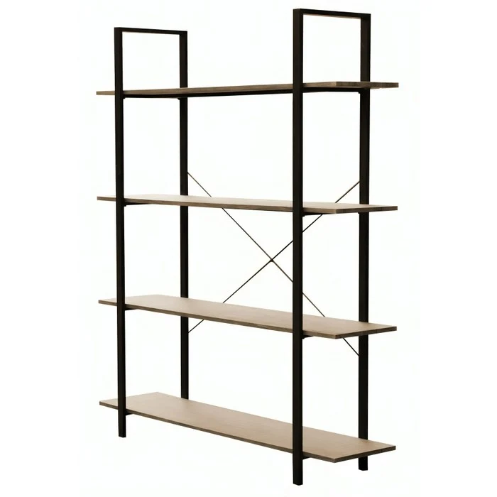 Libreria industrial con 4 ripiani in metallo e legno