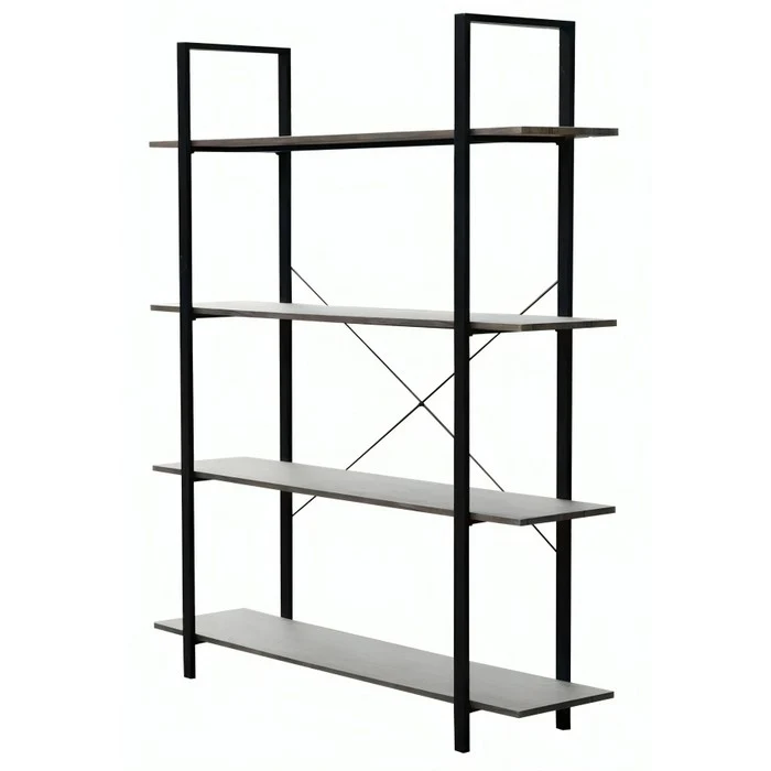 Libreria industrial con 4 ripiani in metallo e legno