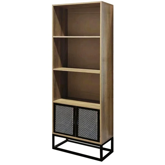 Libreria industrial con 2 ante in metallo e legno
