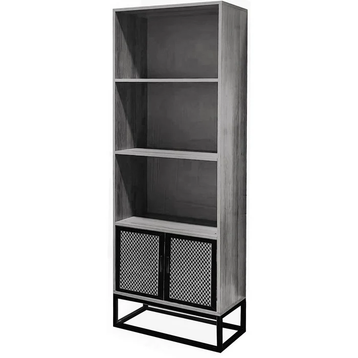 Libreria industrial con 2 ante in metallo e legno