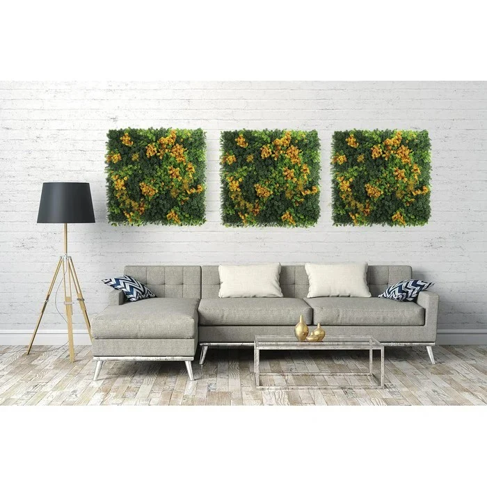 Parete con piante artificiali per giardino verticale fiori gialli 100x100 cm - Frame
