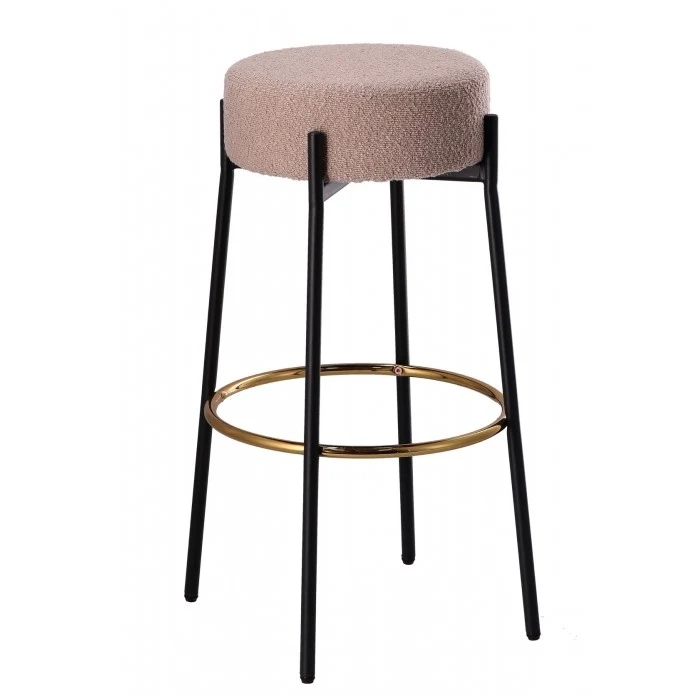 Sgabello alto con seduta bouclé e gambe in ferro - Bouclé