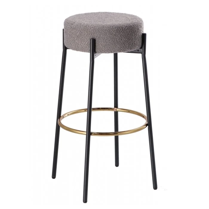 Sgabello alto con seduta bouclé e gambe in ferro - Bouclé