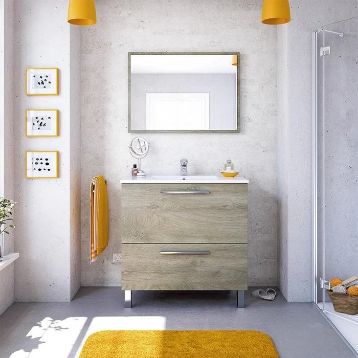 Mobile da bagno con anta, cassetto e specchio - Urban
