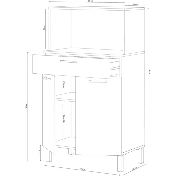 Mobile basso da cucina con 2 ante, cassetto e ripiano