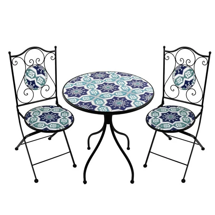 Set tavolo con sedie pieghevoli in metallo con mosaico - Capri