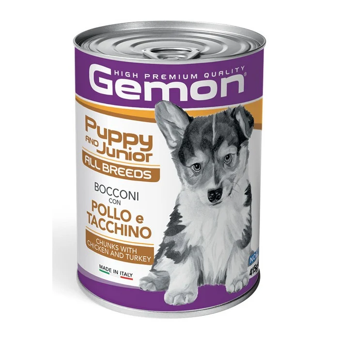 Gemon All Breeds Puppy and Junior Bocconi con Pollo e Tacchino 415g