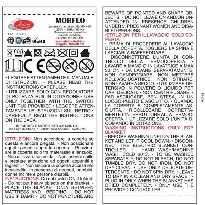 Termocoperta scaldaletto elettrica Nuvola singola