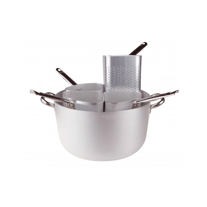 Casseruola alta con 4 scolapasta a spicchio con manici