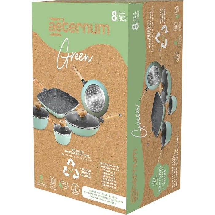 Batteria da cucina con manico in legno green
