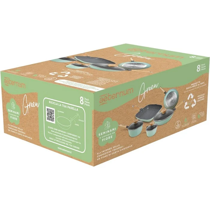 Batteria da cucina con manico in legno green