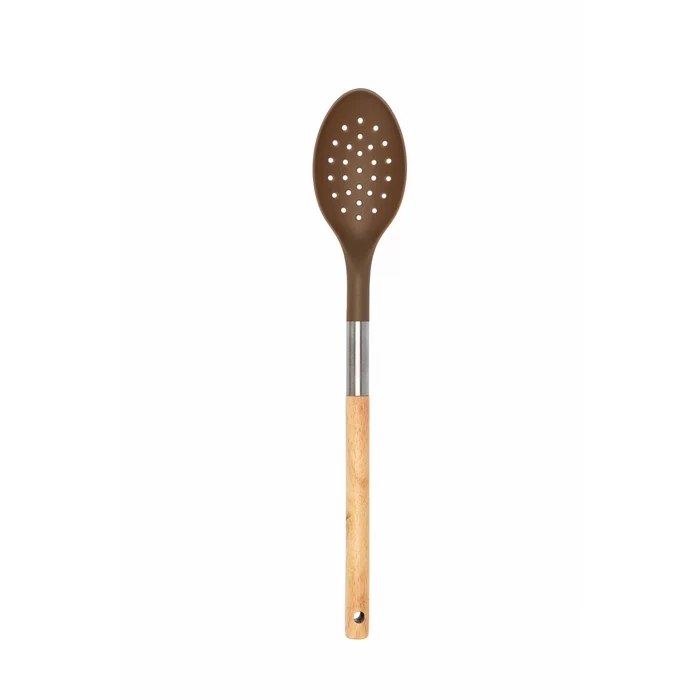 Cucchiaio forato da cucina con manico in legno