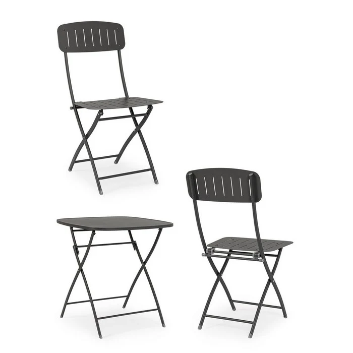 Set da giardino bistrot pieghevole con 2 sedie e tavolino in acciaio - Yvonne